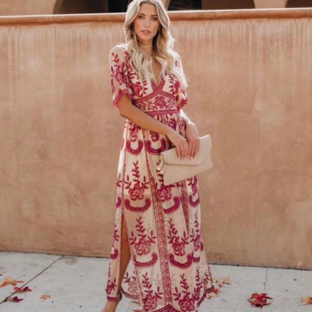 Honey Punch embroidered mesh maxi dress